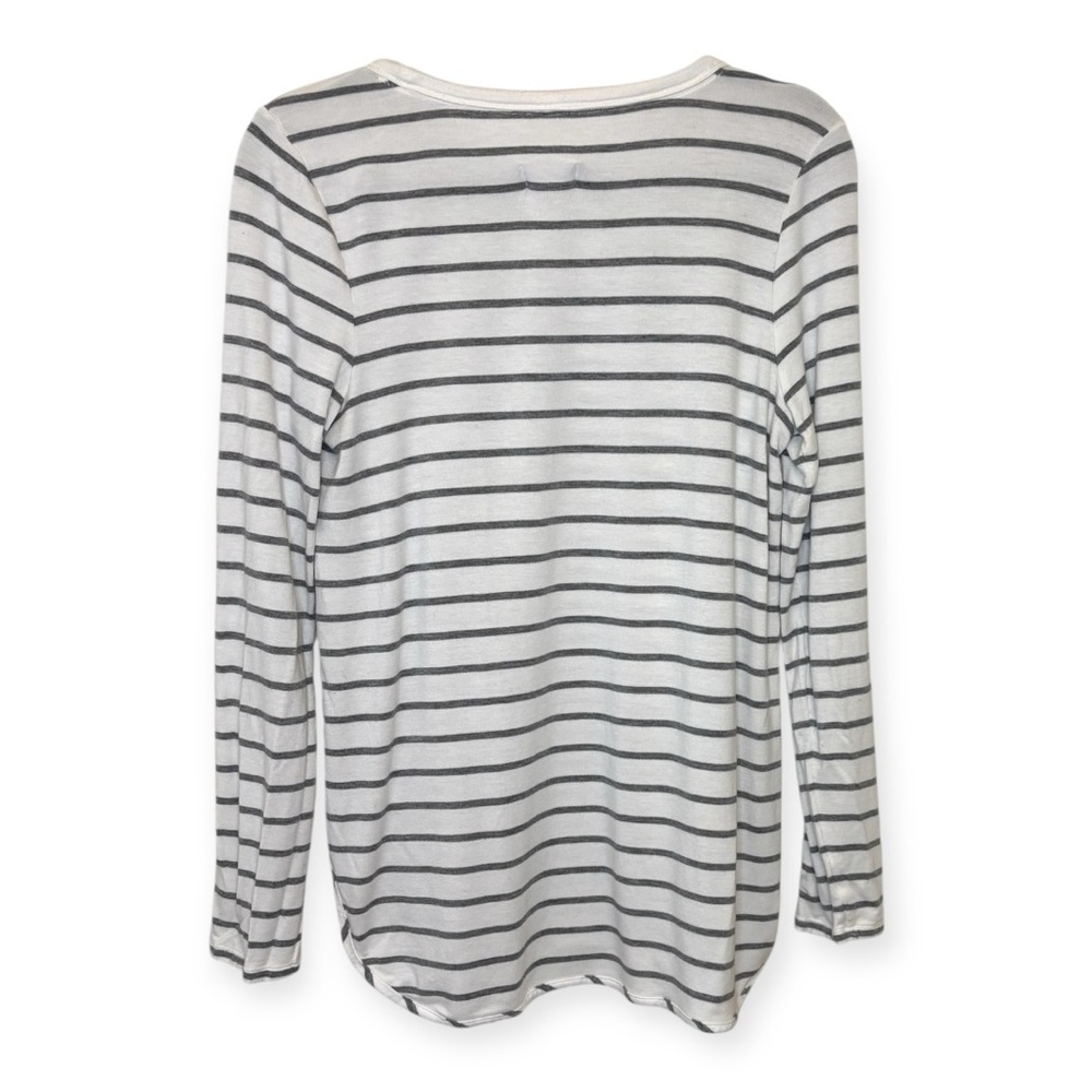 Market & Spruce Gray Stripe Long Sleeve Knit Top Casual Minimalist Tee Medium - Picture 2 of 6